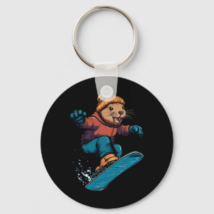 Snowboarding Animals- Beaver On A Snowboard Snowbo Key Ring