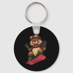 Snowboarding Animals- Beaver On A Snowboard Snowbo Key Ring
