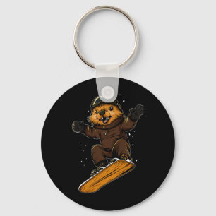 Snowboarding Animals- Beaver On A Snowboard Snowbo Key Ring