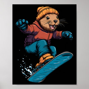 Snowboarding Animals- Beaver On A Snowboard Snowbo Poster