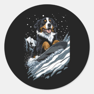 Snowboarding Animals- Bernese Mountain Dog On A Sn Classic Round Sticker