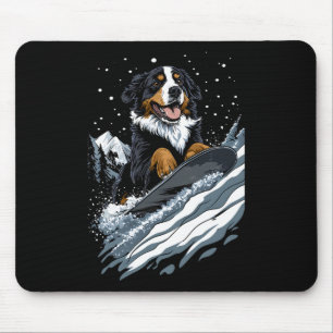Snowboarding Animals- Bernese Mountain Dog On A Sn Mouse Pad
