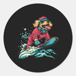 Snowboarding Animals- Dog On A Snowboard Snowboard Classic Round Sticker