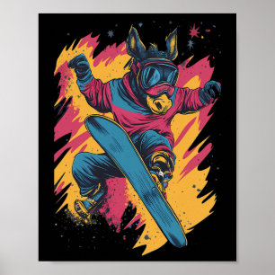Snowboarding Animals- Donkey On A Snowboard Snowbo Poster