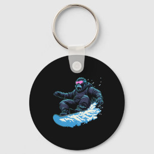 Snowboarding Animals- Gorilla On A Snowboard Snowb Key Ring