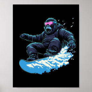 Snowboarding Animals- Gorilla On A Snowboard Snowb Poster