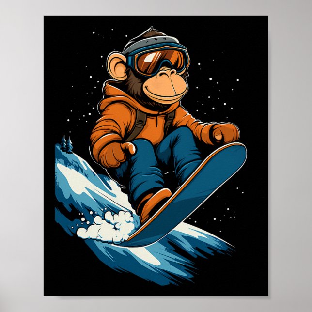 Snowboarding Animals- Monkey On A Snowboard Snowbo Poster (Front)