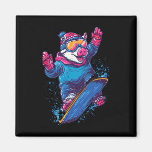 Snowboarding Animals- Pig On A Snowboard Snowboard Magnet