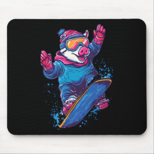 Snowboarding Animals- Pig On A Snowboard Snowboard Mouse Pad