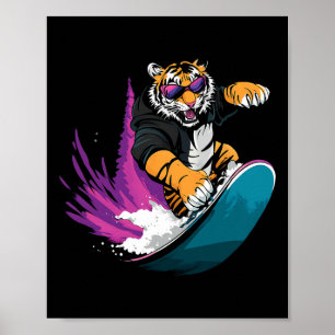Snowboarding Animals- Tiger On A Snowboard Snowboa Poster
