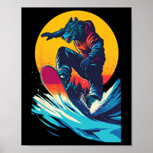 Snowboarding Animals- Wolf On A Snowboard Snowboar Poster
