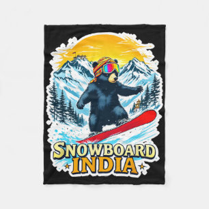Snowboarding Bear In Scenic India Fleece Blanket