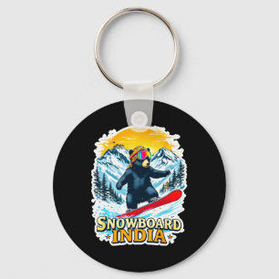 Snowboarding Bear In Scenic India Key Ring