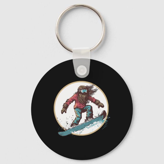 Snowboarding Bigfoot Shred Snow Squatch  Key Ring (Front)