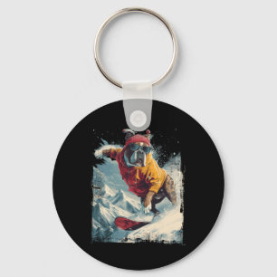 Snowboarding Boxer Dog Extreme Sports Snowboard Te Key Ring