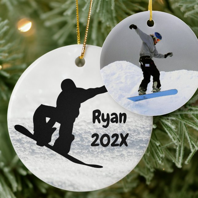 Snowboarding Christmas Black on Snow Ceramic Tree Decoration (Creator Uploaded)