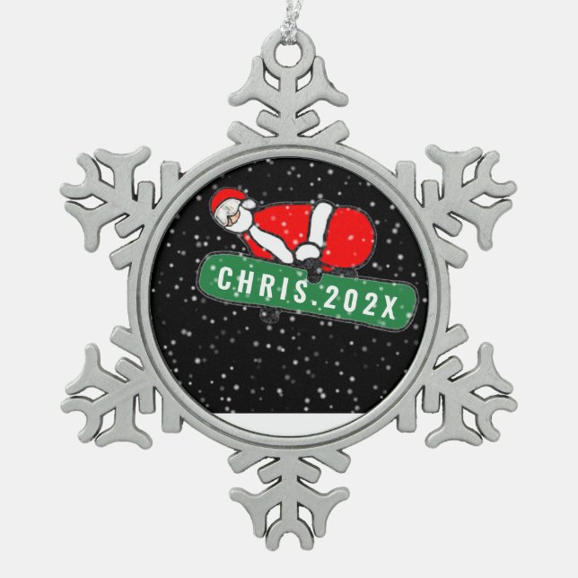 Snowboarding Christmas Collectable Snowflake Pewter Christmas Ornament (Front)
