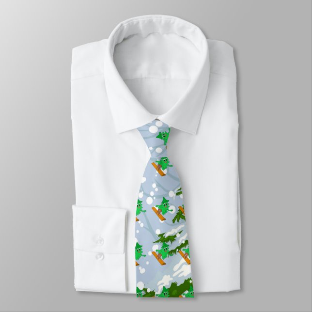 Snowboarding Christmas Tree Tie (Tied)