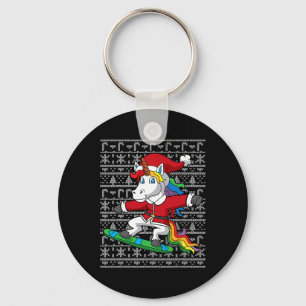 Snowboarding Christmas Unicorn Santa Claus Snowboa Key Ring
