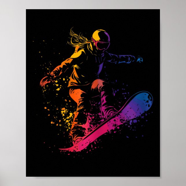 Snowboarding Colour Paint Splash Snowboarder Downh Poster (Front)
