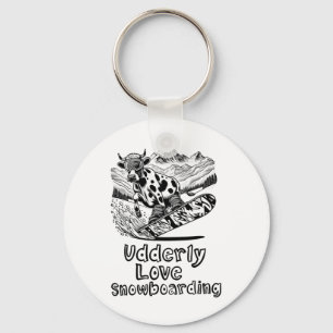 Snowboarding Cow Shredding The Slopes - Snowboarde Key Ring
