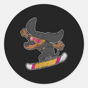 Snowboarding Dachshund Dog Snowboard Kids Boys Gir Classic Round Sticker