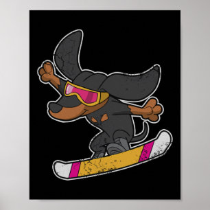 Snowboarding Dachshund Dog Snowboard Kids Boys Gir Poster