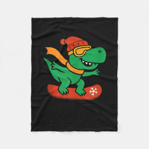 Snowboarding Dinosaur T-rex Snowboarder Funny Wint Fleece Blanket