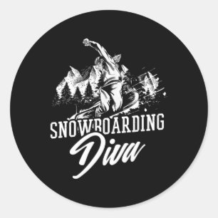 Snowboarding Diva Freestyle Winter Classic Round Sticker