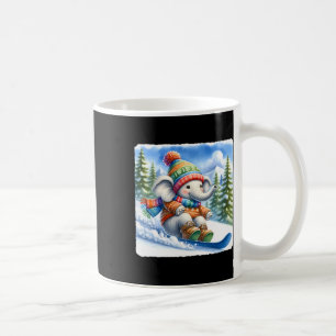 Snowboarding Elephant On Snowy Hill With Pines. Co Coffee Mug