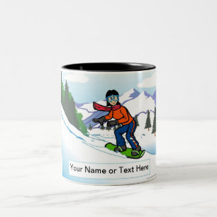 Snowboarding - Female Cartoon by PrintedPerfection Two-Tone Coffee Mug