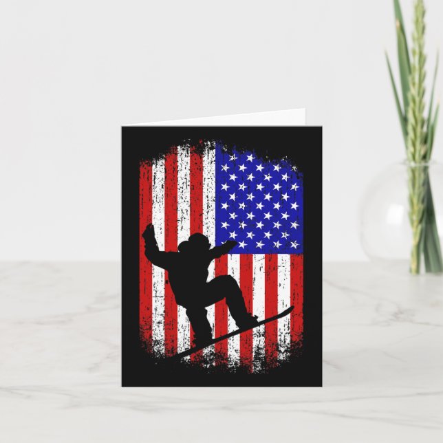 Snowboarding Gifts For Men Women Kid American Flag Card (Front)
