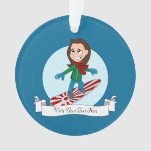 Snowboarding girl cartoon ornament