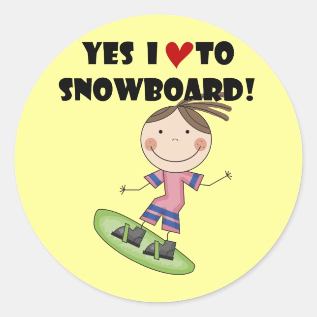 Snowboarding Girl Tshirts and Gifts Classic Round Sticker (Front)