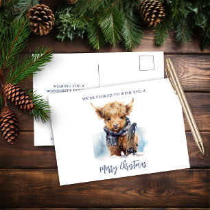 Snowboarding Highland Cow Postcard