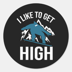 Snowboarding I Like To Get High Funny Snowboard Gi Classic Round Sticker