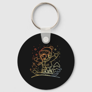 Snowboarding Kid Graphic Retro Style For Boys And Key Ring