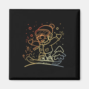 Snowboarding Kid Graphic Retro Style For Boys And Magnet