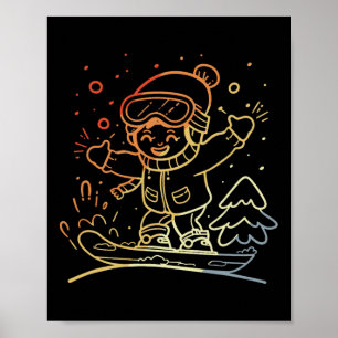 Snowboarding Kid Graphic Retro Style For Boys And Poster