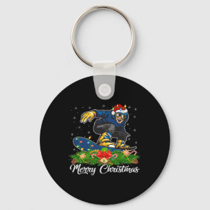Snowboarding Lover Matching Santa Hat Snowboarding Key Ring