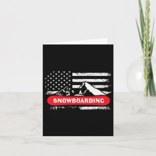 Snowboarding Mountain With American Flag Design - Card