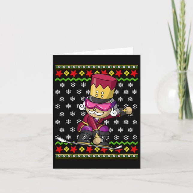 Snowboarding Nutcracker Snowboard Ugly Christmas S Card (Front)