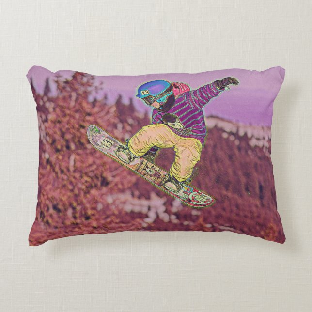 Snowboarding painting decorative cushion (Front)