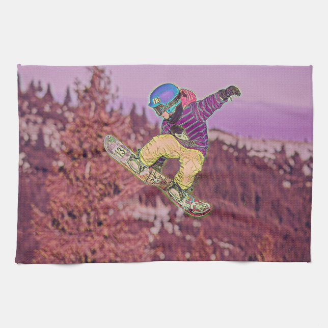 Snowboarding painting tea towel (Horizontal)