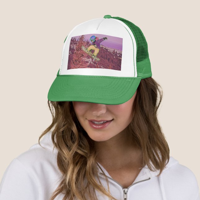 Snowboarding painting trucker hat (In Situ)