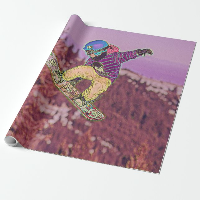 Snowboarding painting wrapping paper (Unrolled)