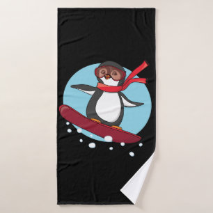 Snowboarding Penguin Bath Towel