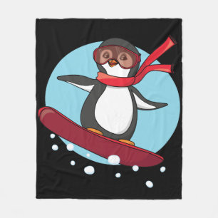 Snowboarding Penguin Fleece Blanket