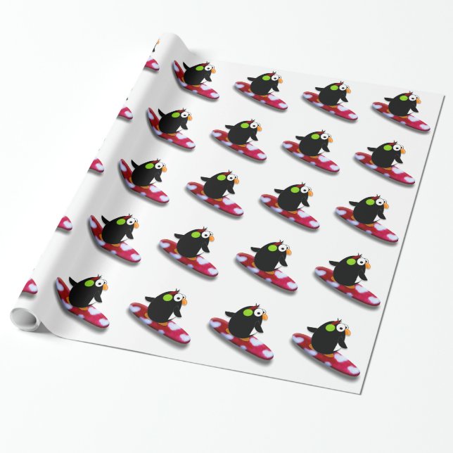 Snowboarding Penguin  Gift Wrap (Unrolled)