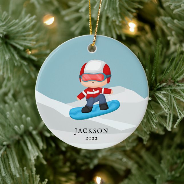 Snowboarding Personalised Christmas Ceramic Ornament (Tree)